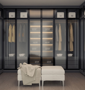 人気の高級グレーベッドルーム家具ガラスドアウォークインクローゼット - Product Image 3