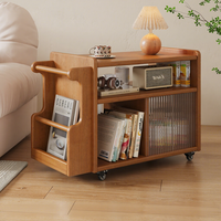 Table d'appoint roulante vintage en bois avec 3 étagères et roulettes, meuble de rangement multi-niveaux, table d'appoint de canapé peu encombrante, porte-revues