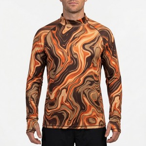 Chemise de pêche à manches longues pour homme, imprimé marbré orange et marron, séchage rapide, UPF 50, 100% polyester - Product Image 1