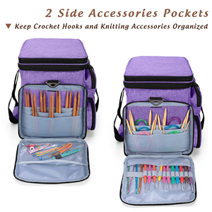 Sac de rangement portable pour fil à tricoter et crochet avec double couvercle supérieur et trous pour aiguilles à tricoter (jusqu'à 14 pouces) - Product Image 4