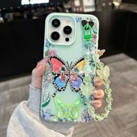 Étui de téléphone antichoc en TPE créatif et élégant avec motif papillon diamant et chaîne complète pour A16/A17/A51/M33/A10S