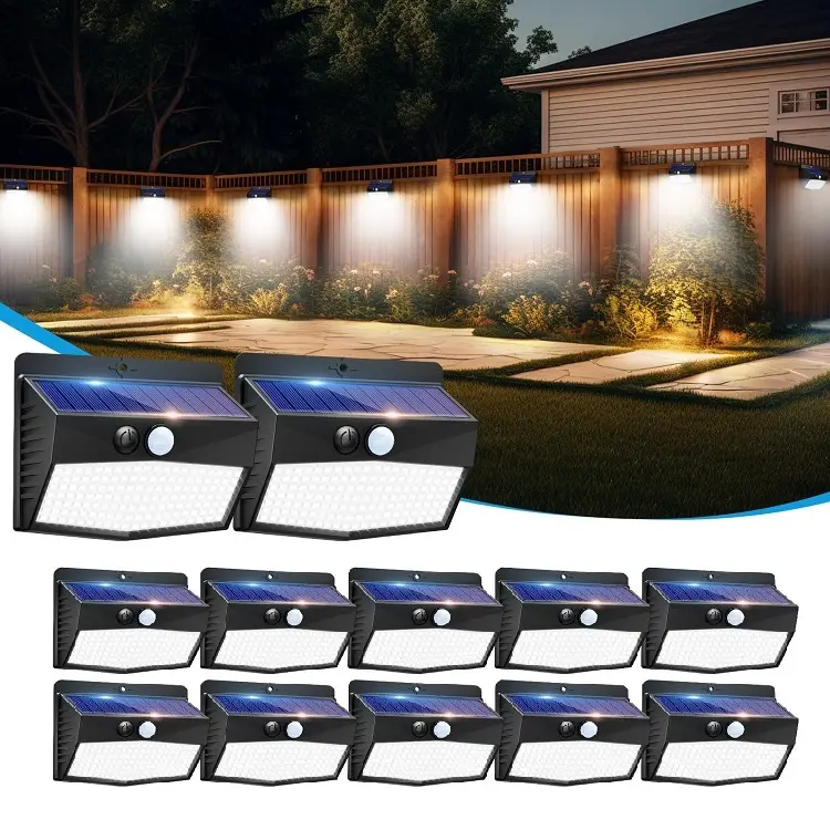 138 LED luz solar Pir Sensor de movimento lâmpada solar para exterior Ip65 luz de parede à prova d'água luz solar alimentada por luz solar luz de rua para jardim