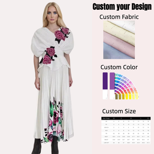 Vestido de Fiesta Elegante Francés para Mujer, con Estampado Floral de Rosas, de Alta Gama, Personalizable, para el Verano - Product Image 1