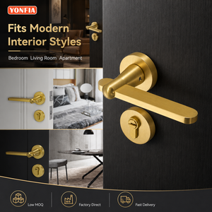 YONFIA 8049 Juego de Manijas de Puerta Modernas Minimalistas de Aleación de Zinc <span class=keywords><strong>Dorado</strong></span>, Cerradura de Seguridad Interior para Dormitorio de Hotel - Product Image 3