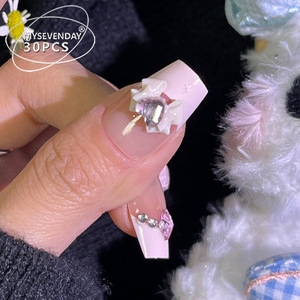 TikTok vente chaude ongles Style français strass étincelants Ins haut de gamme Art fait à la main doux Cool portable ongles conseils - Product Image 3