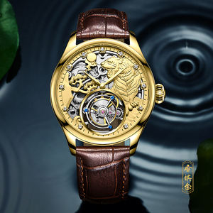Aesop 7013, reloj mecánico con esfera de esqueleto de lujo para hombre, Tourbillon volador elegante, ocho caballos, cuero impermeable de alta calidad - Product Image 1