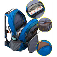 Vente en gros de logo personnalisé, sac de voyage essentiel pour sport de plein air, sac de randonnée étanche à fermeture éclair 45L, sac à dos unisexe pour le trekking et le camping