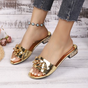 Sandalias con cadena metálica para mujer, tacón bajo, punta abierta, calzado para fiesta de verano - Product Image 6