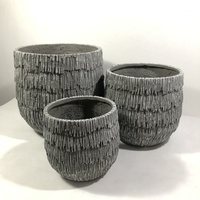 Pot Bunga Beton Rustic Ukiran Tangan untuk Taman Luar Ruangan Set 3 Desain Bundar