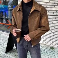 HO hommes printemps et automne rétro marron café daim manteau court vol veste