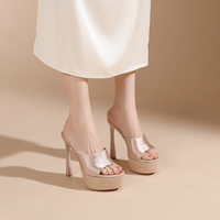 Sandales à plateforme ultra-hautes en soie pour femme, style été, à bout ouvert, semelle extérieure en caoutchouc, semelle intermédiaire en microfibre, couleur unie