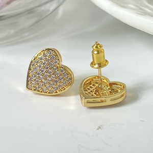 Pendientes de Corazón con Micro Pavé de Circonitas, Bañados en Rodio, Brillantes, Regalo de San Valentín, Joyería al por Mayor - Product Image 4