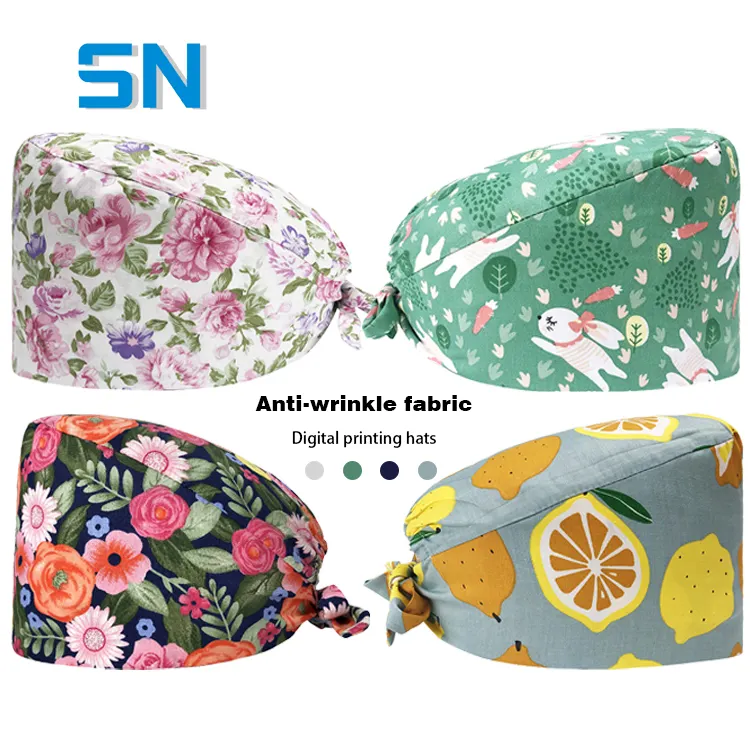 Thiết kế tùy chỉnh thực hiện trái cây chanh in vải mềm vải bông phòng điều hành Mũ y tế mũ cho y tá