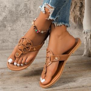 Chanclas de verano para mujer, zapatillas planas de talla grande con Clip para el dedo del pie de playa para vacaciones, zapatos de diseñador para mujer, zapatillas - Product Image 3