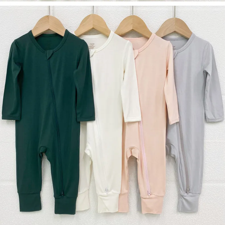 Fashion New Solid Color Organic Bamboo Zipper Jumpsuit Toddler Onesie Long Sleeve Baby Clothes Baby Bamboo Romper Zipper