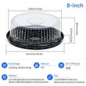 8 10 12 14 Inch Food Grade PET Recycled Materials Baking Cake <b>Container</b> <b>Clear</b> Disposable Round Dessert Packaging - Product Image 2