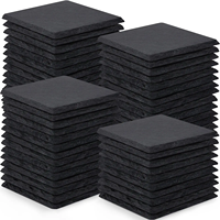 Sous-verres noirs de 4 pouces, ensemble de sous-verres en pierre, supports vierges pour gravure laser avec base anti-rayures pour la maison, le bureau, la cuisine, l'appartement, le bar