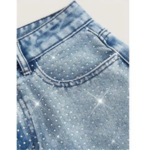 <span class=keywords><strong>Jeans</strong></span> da Donna Lavati con Strass a Vita Alta e Taglio Dritto, Pantaloni di Lusso per Ragazze alla Moda dallo Stile Street - Product Image 5