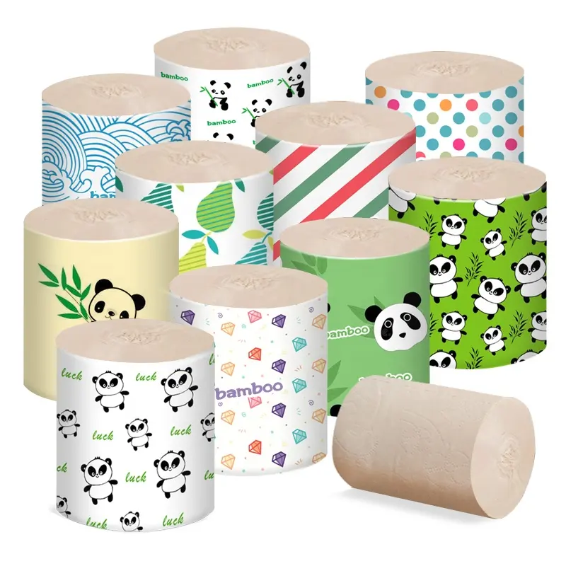 Emballage de papier d'emballage personnalisé, papier de toilette en bambou, bon marché et d'usine, panda