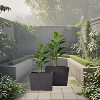 Lot de 2 pots de fleurs en fibre d'argile de forme carrée pour l'intérieur et l'extérieur, jardinière noire pour la décoration de jardin