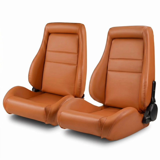 Brown Vintage Racing Bucket Seat Reclinable Universal Sport Car Seat with PVC Leather Classic Car Restoration Drift Sim Racing
