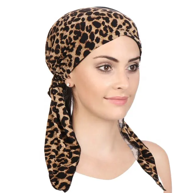 Belief Floral Pre tied Turban Elastic Wide Band Long Tail Head Scarf Turban Sleep Hair Cover Hat