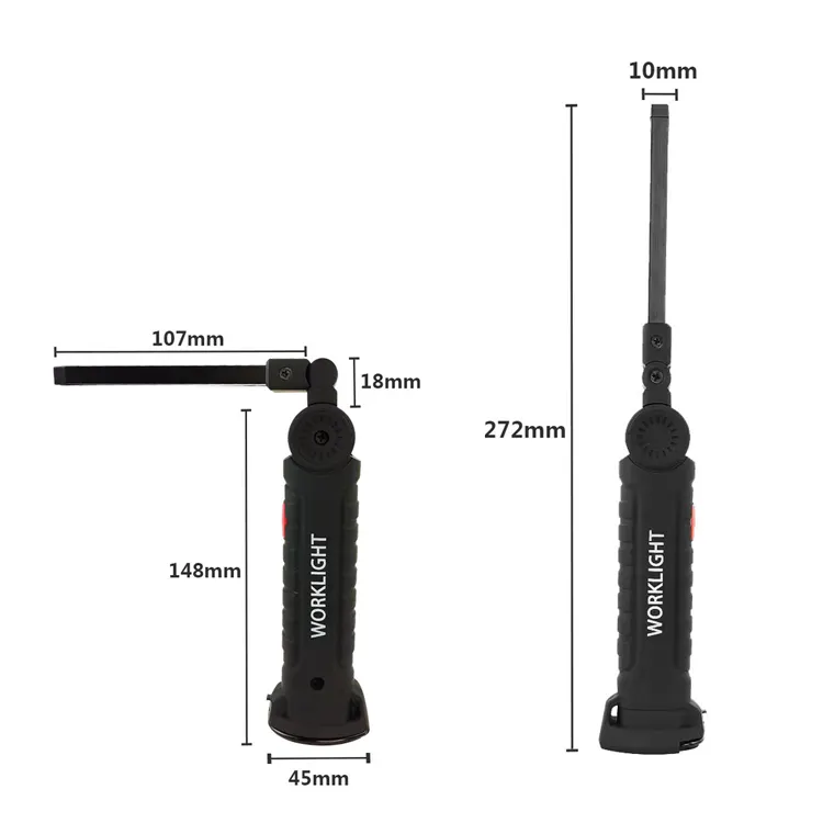 LED COB çalışma lambası 360 derece döndür USB şarj edilebilir anti-patinaj araba muayene akülü çalışma lambası mıknatıs ve kanca ile