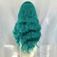 Perruque Teal Green Body Water Wave 13x4 Lace Front sans colle, résistante à la chaleur, avec dentelle transparente, en fibre haute température pour femmes