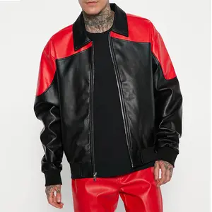 Hot Sale Black Colorblock Custom Bomber Jacket Long Sleeves Solid Bomber Leather Jacket For Men
