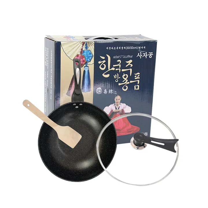 Goodseller mutfak 32cm kore Wok kızartma tavası yapışmaz Wok tıbbi taş kaplama yapışmaz demir ocak Wok