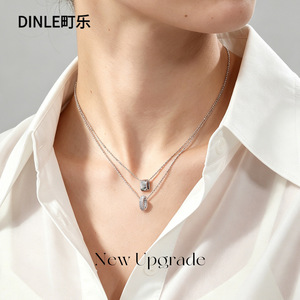 Dinle Double <b>Ring</b> Pendant <b>Necklace</b> Stainless Steel Geometric Design Daily Wear Gift Jewelry - Product Image 2