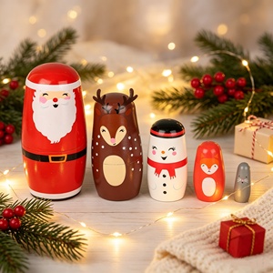 Offre Spéciale : Ensemble de Poupées Matriochka Artisanales en Bois – Motifs Renne, Bonhomme de Neige, Renard, Souris – Ornement de Bureau Empilable - Product Image 1