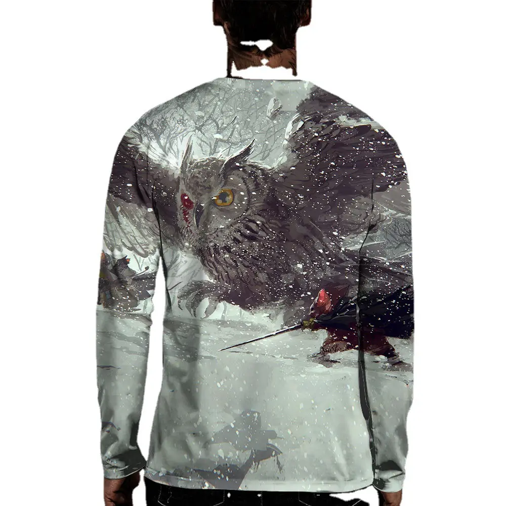 3d Digital Printing Long Sleeve Casual Animal Series High Quality Men Fitted T-shirt