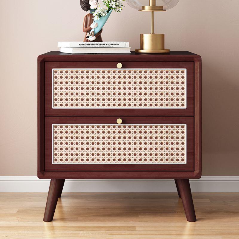 Table de chevet en bois massif rotin couleur noyer