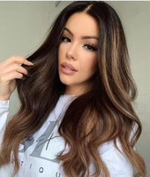 Wig Eropa Gaya Tanpa Lem Ombre Warna Coklat Gelombang Besar Penuh Virgin Rambut Manusia Transparan Renda Wig Depan