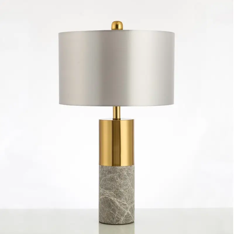 factory modern taste gold table desk lamp gray marble base with shade with Chain switch for hotel rooms bedside reading lights