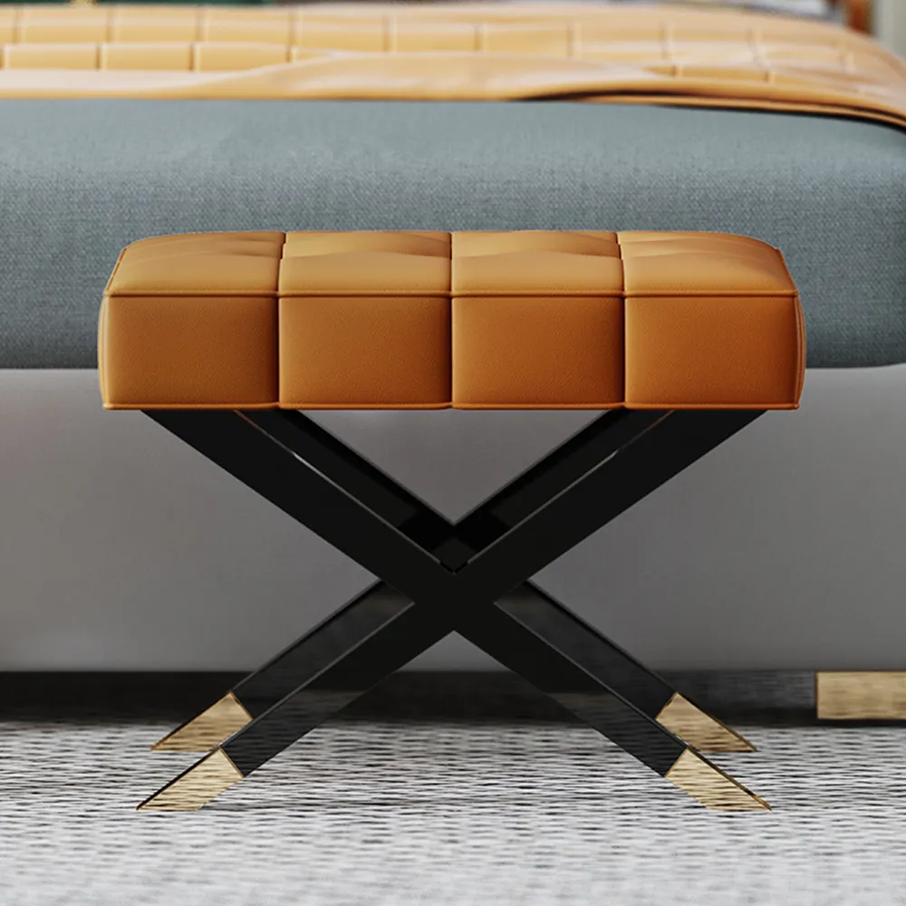 Assento de luxo moderno e simples de couro, design laranja ottoman ouro bancada vestido bancos de trabalho bancos sala de estar quarto móveis