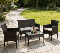 Ensemble de salon de jardin en rotin confortable 4 pièces avec table basse, idéal pour la restauration ou l'hôtellerie, mobilier de loisirs d'extérieur en rotin pour villa ou terrasse
