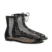 Coolsa — bottines en résille noire pour femmes, chaussures plates à bout ouvert, grande taille, nouvelle collection 2020