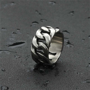 Men's <b>Titanium</b> Steel <b>Chain</b> Ring Hollow Geometric Design Silver Color Gift Jewelry 260115 - Product Image 2