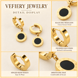 ต่างหูห่วงสีดำขายส่ง เครื่องประดับแฟชั่นสีทอง - Product Image 4