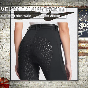 Culotte d'équitation pour femme en velours d'hiver imprimé, légère, taille haute élastique, avec assise intégrale, 2 motifs - Product Image 2