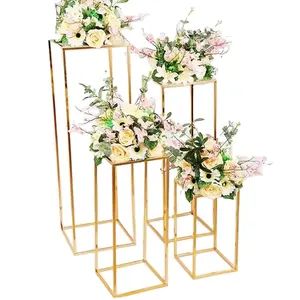 Wedding Flower Stand Rectangle Gold Metal Flower Stand For Wedding Party Table Centerpiece Wedding Flower Stand