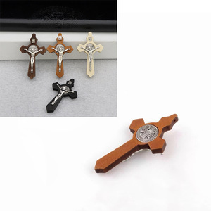 Ciondolo Crocifisso Cattolico, Collana Rosario con Croce in Legno, Ciondolo Fatto a Mano in Metallo Intrecciato, Accessori per Gioielli in Lega - Product Image 3