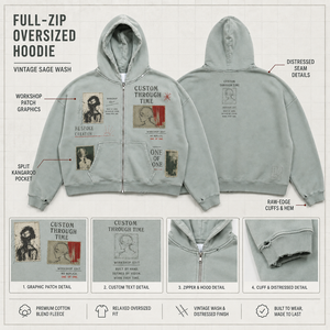 Sweat à capuche graphique Mud Wash avec détails de collage, en coton molletonné épais, coupe ample, effet délavé, streetwear personnalisé pour homme - Product Image 3