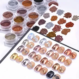16 <b>Boxes</b> + 16 Eye Shadow Sticks - Gold and Silver Effect <b>Magic</b> Mirror Nail Powder - Product Image 4