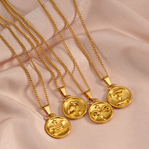 Zodiac <span class=keywords><strong>Horoscope</strong></span> pièce <span class=keywords><strong>signe</strong></span> or rempli plaqué acier inoxydable bijoux chaîne Fine mode bijoux colliers Pvd étanche 2024 - Product Image 1
