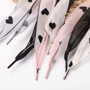 Wegoodzf siêu rộng satin Giày ren 3.8cm phẳng Gradient trái tim khuôn mẫu phụ nữ shoestrings Cặp Băng satin mượt - Product Image 2