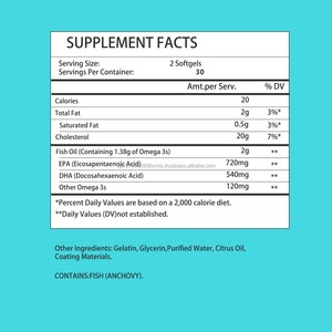 Capsules de Gel Molle de Graisse Totale d'Huile de Poisson Oméga 3 à Marque Blanche – Favorise la Santé du Cœur, du Cerveau et des Articulations, Gestion de l'Énergie – Flacon de 60 Comprimés - Product Image 2