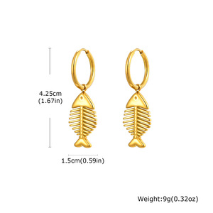 2026 18K Gold Plated Stainless Steel Fishbone Hoop <b>Earrings</b> Vintage <b>Funky</b> Fish Bone Drop Dangle <b>Earring</b> Jewelry for Women - Product Image 2